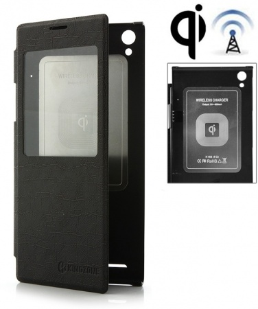Wireless Charger Transmitter Battery Cover with Leather Case & Call Display ID for Kingzone K1