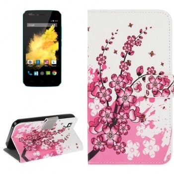 Pink Plum Blossom Pattern Horizontal Flip Magnetic Buckle Leather Case with Card Slots & Wallet & Holder for Wiko Sunset