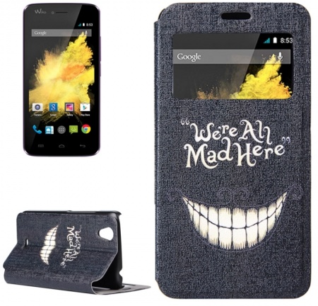 We Are All Mad Here Pattern Colored Drawing Leather Case with Holder & Caller Display ID for Wiko Birdy