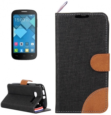 Denim Texture Horizontal Flip Leather Case with Card Slots & Holder & Lanyard for Alcatel One Touch Pop C5