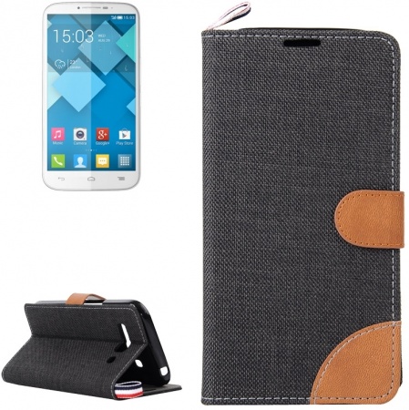 Denim Texture Leather Case with Card Slots & Holder & Lanyard for Alcatel One Touch Pop C9