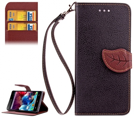 Leaf Magnetic Snap Litchi Texture Horizontal Flip Leather Case with Card Slots & Holder & Wallet & Lanyard for Wiko Highway