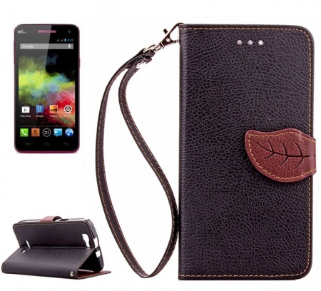 Leaf Magnetic Snap Litchi Texture Horizontal Flip Leather Case with Card Slots & Holder & Wallet & Lanyard for Wiko Rainbow