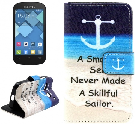 Letters Hanging on the Seabeach Pattern Cross Texture Leather Case with Holder & Card Slots for Alcatel One Touch Pop C3
