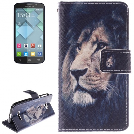 Lion Pattern Leather Case with Holder & Card Slot & Wallet for Alcatel One Touch Pop C7