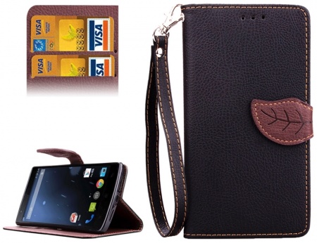 Leaf Magnetic Snap Litchi Texture Horizontal Flip Leather Case with Card Slots & Wallet & Holder & Lanyard for One Plus One