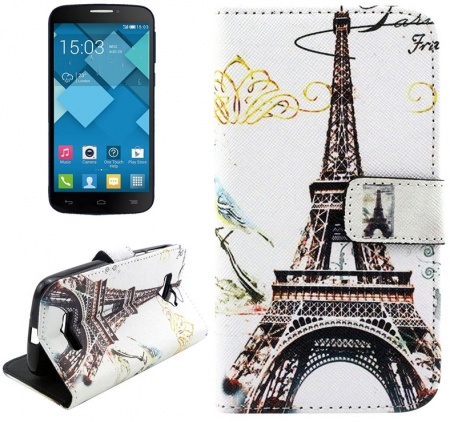 Effie Tower Pattern Cross Texture Leather Case with Holder & Card Slots for Alcatel One Touch Pop C7