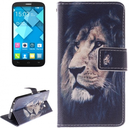 Lion Pattern Leather Case with Holder & Card Slot & Wallet for Alcatel One Touch Pop C9