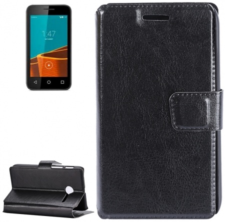 Crazy Horse Texture Horizontal Flip Black Leather Case with Holder & Card Slots for Vodafone Smart First 6 / V695
