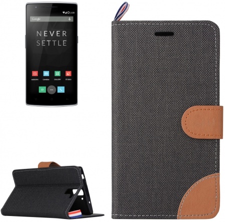 Denim Texture Horizontal Flip Leather Case with Card Slots & Holder for One Plus One