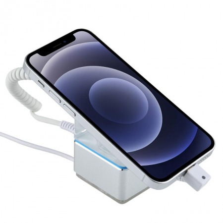 Suporte de exposio com alarme e comando para iPhone com conector lightning