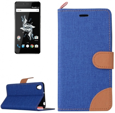 Denim Texture Horizontal Flip Leather Case with Card Slots & Holder for One Plus X