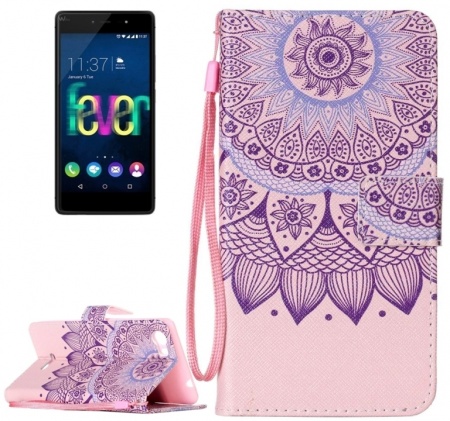 For Wiko Fever 4G Purple Sunflower Pattern Horizontal Flip PU Leather Case with Holder & Card Slots & Lanyard