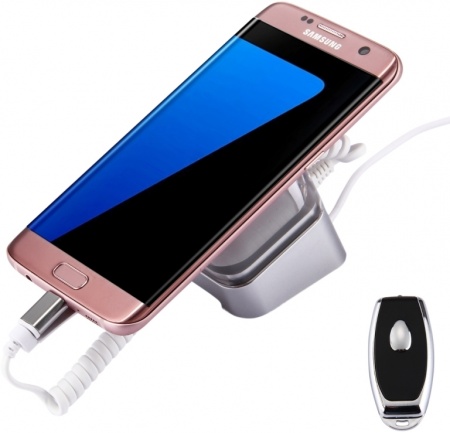 Anti-theft support methacrylate for mobile phones with charger and remote control. 