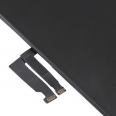 Pantalla de reemplazo negra para iPhone XR con conectores flexibles visibles.